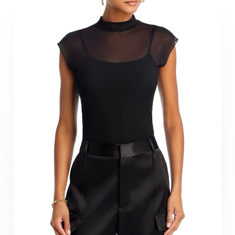 Aqua Bloomingdale’s Mesh Overlay Sheer Blouse Top XS 🖤